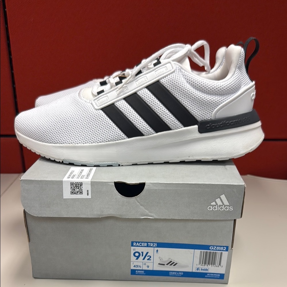 Adidas White and Black Sleek Sneakers Racer tr21 is 9.5